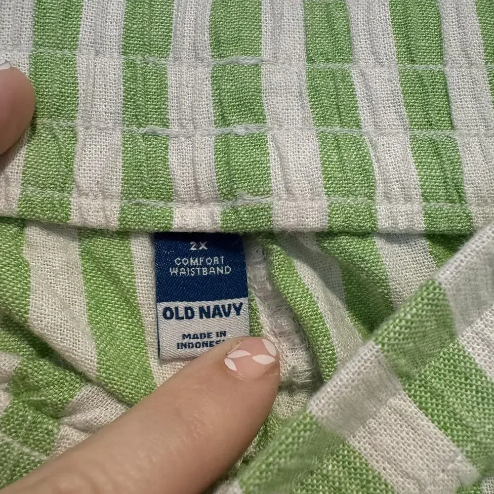 Old Navy Striped Linen Shorts Green White Pull On Plus Size 2X - Picture 4 of 6
